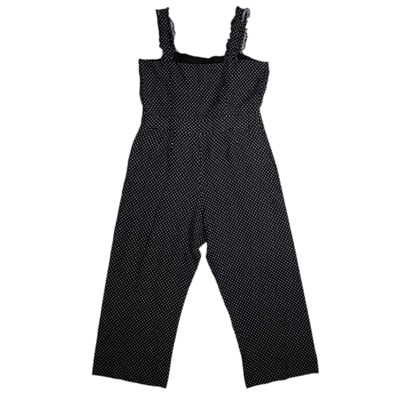 NWT LOFT Black White Dotted Ruffle Strap Wide Leg Linen Blend Jumpsuit Size 14 - Picture 3 of 12